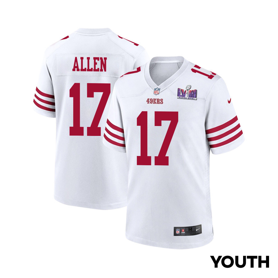 Brandon Allen 17 San Francisco 49ers Super Bowl LVIII Patch Game YOUTH Jersey - White JS1568 Saliibo