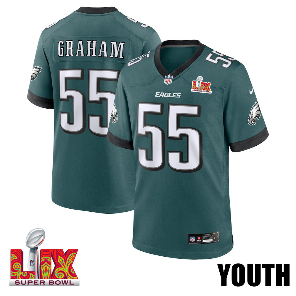 Brandon Graham #55 Philadelphia Eagles Super Bowl LIX YOUTH Jersey - Midnight Green JS2908 Saliibo