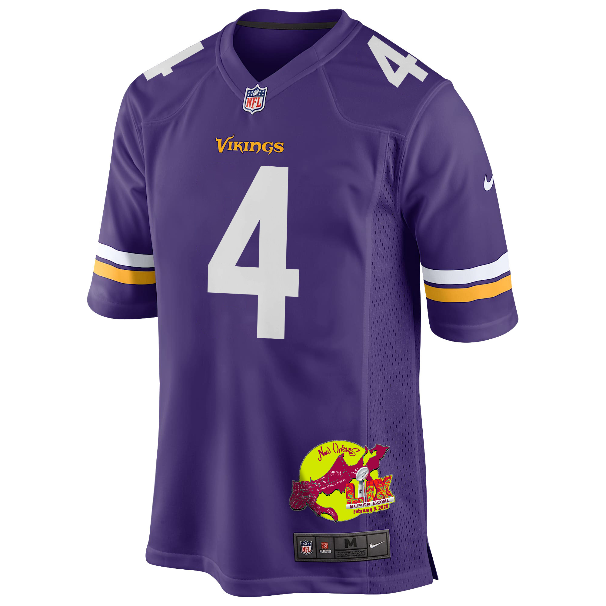 Brandon Powell 4 Minnesota Vikings Super Bowl LIX New Orleans Patch Game Men Jersey - Purple JS8634 Saliibo - Image 3
