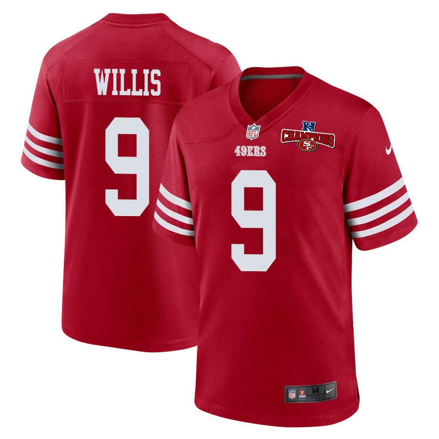 Brayden Willis 9 San Francisco 49ers NFC Champions Patch Game Men Jersey - Scarlet JS1443 Saliibo