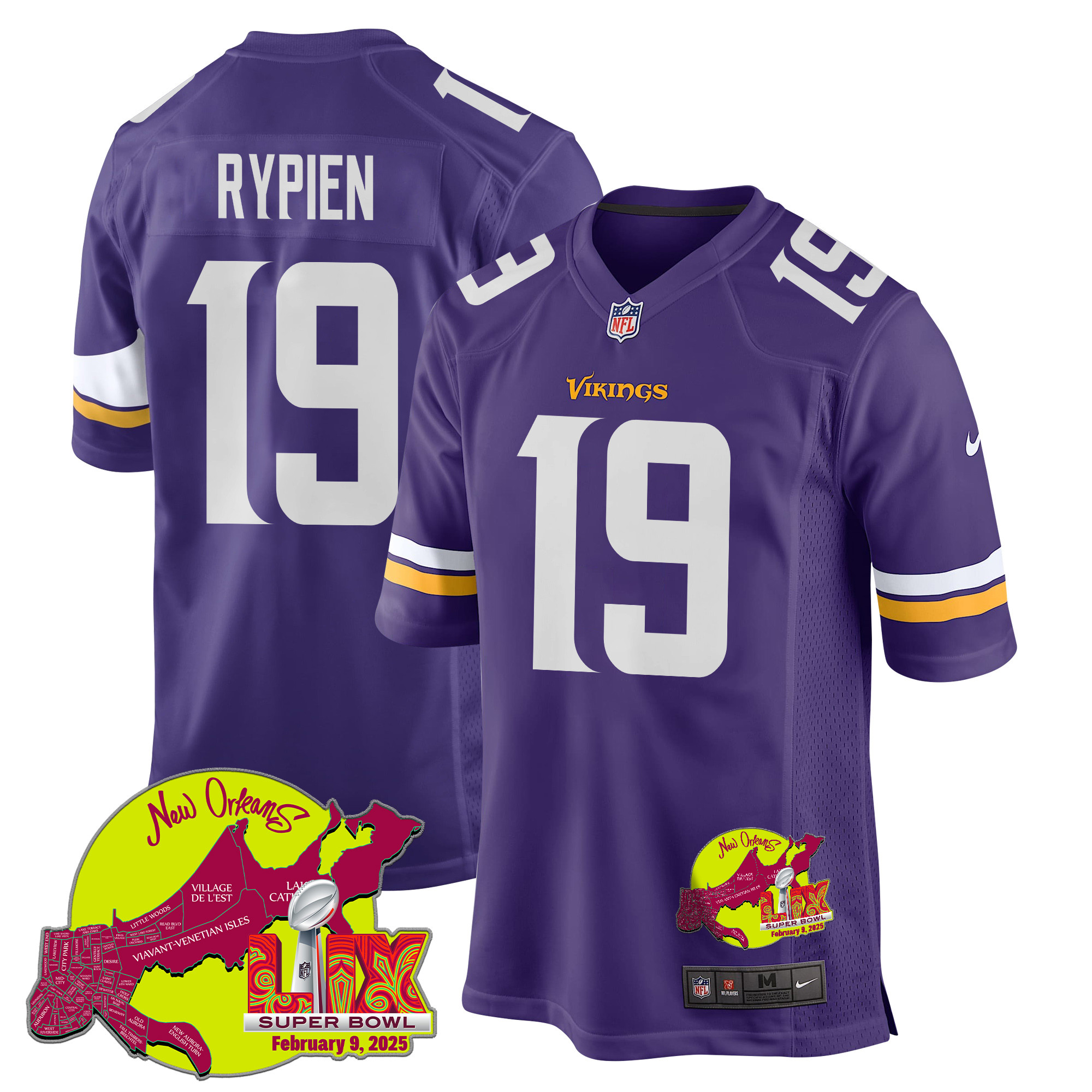 Brett Rypien 19 Minnesota Vikings Super Bowl LIX New Orleans Patch Game Men Jersey - Purple JS9760 Saliibo