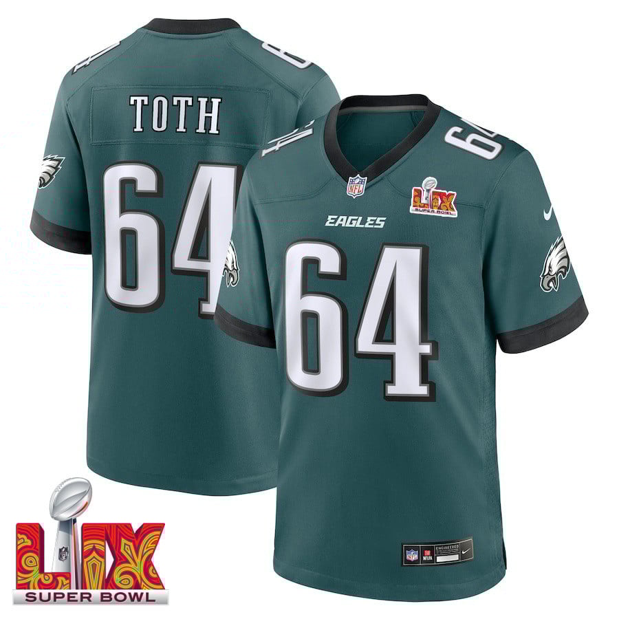 Brett Toth #64 Philadelphia Eagles Super Bowl LIX Jersey - Men's - Midnight Green JS8433 Saliibo