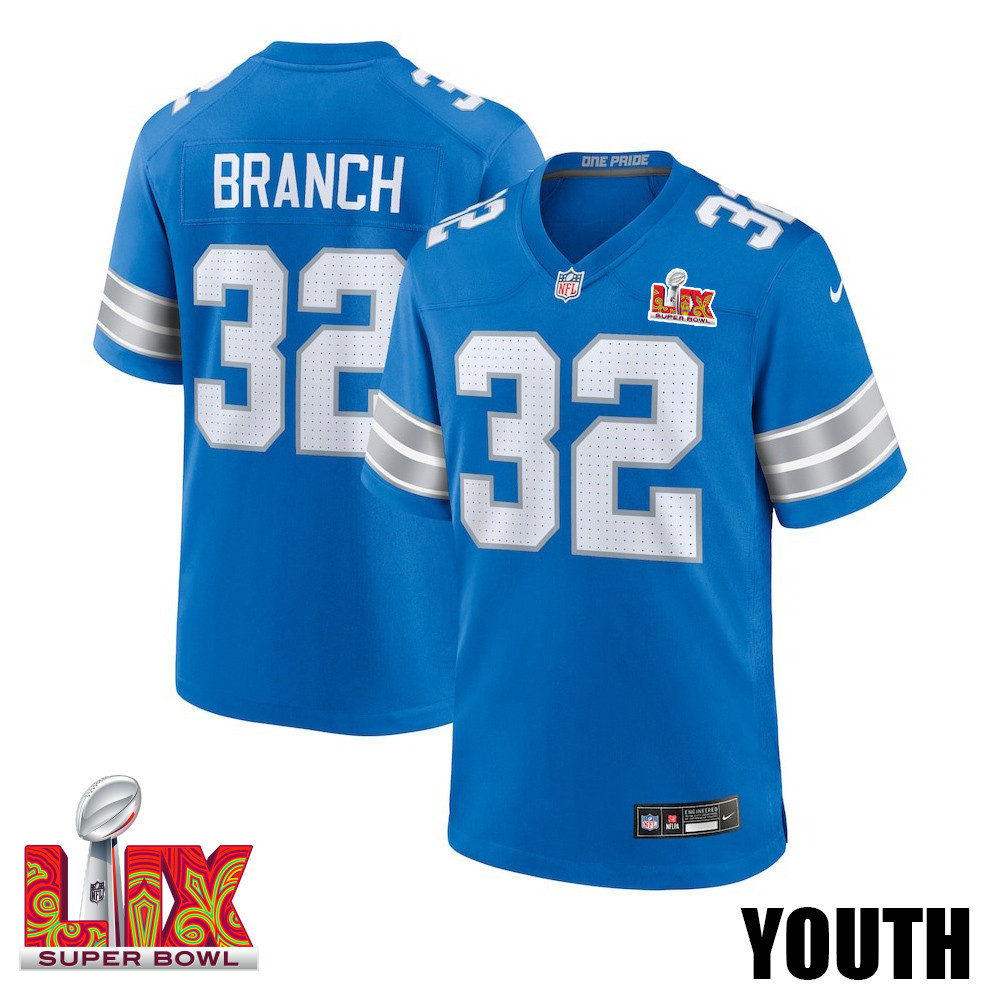 Brian Branch #32 Detroit Lions Super Bowl LIX YOUTH Jersey - Blue JS9209 Saliibo