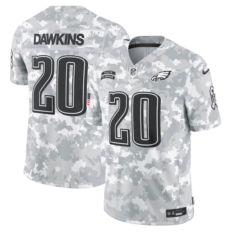 Brian Dawkins 20 Philadelphia Eagles 2024 Salute to Service Retired Player Limited Men Jersey - Arctic Camo JS2312 Saliibo
