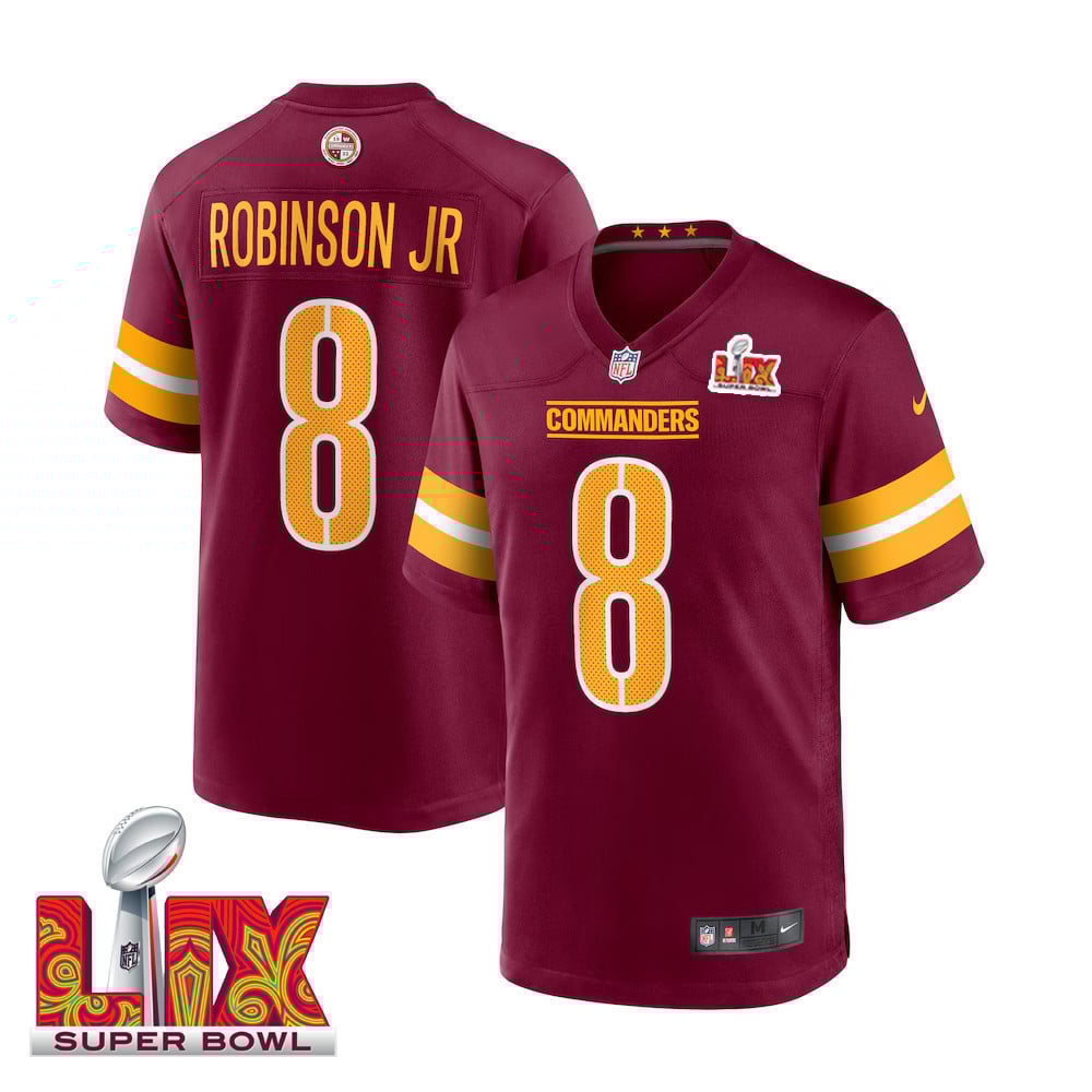 Brian Robinson #8 Washington Commanders Super Bowl LIX Jersey - Men's - Burgundy JS4028 Saliibo