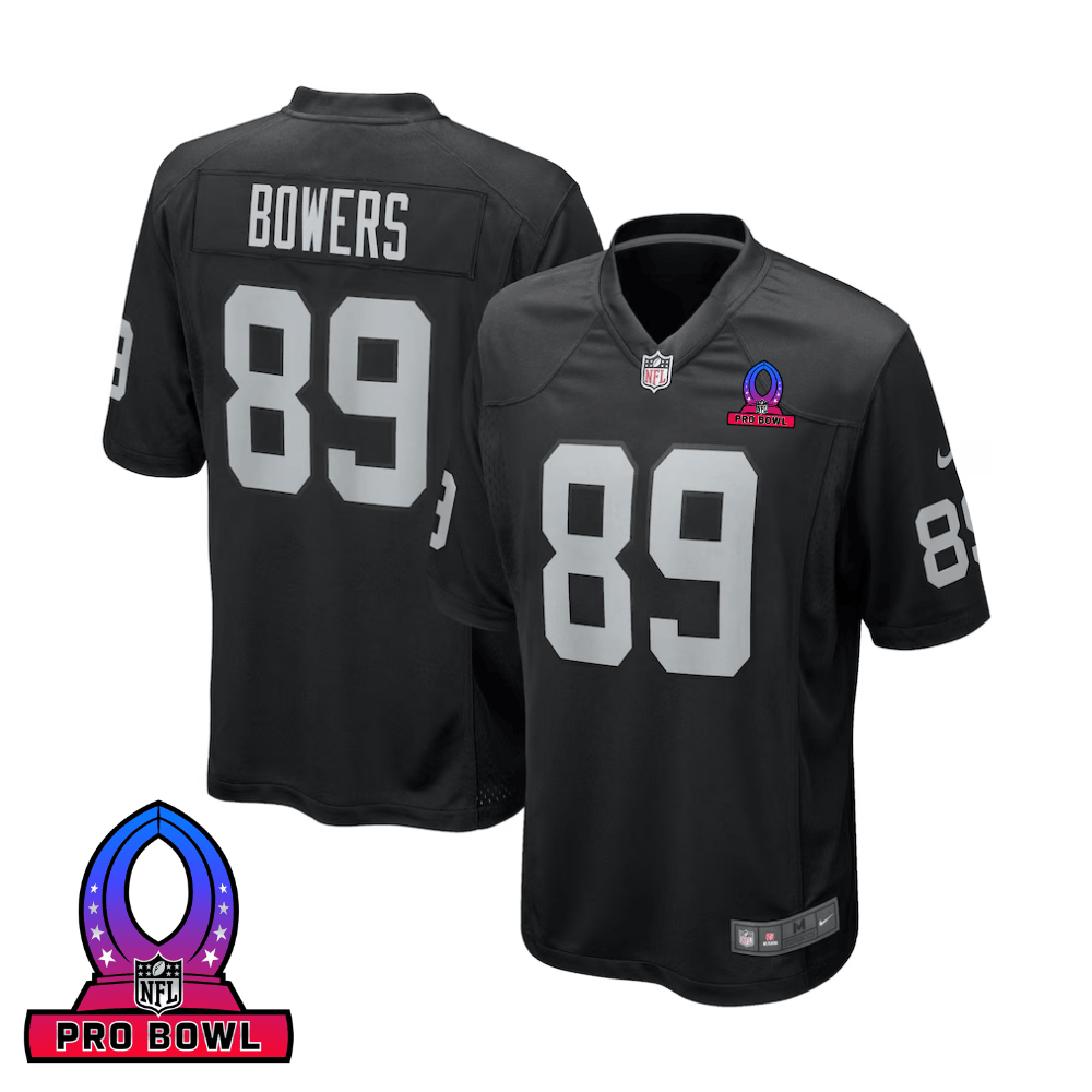 Brock Bowers 89 Las Vegas Raiders 2025 Pro Bowl Patch Game Men Jersey - Black JS4316 Saliibo