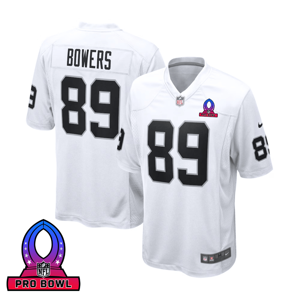 Brock Bowers 89 Las Vegas Raiders 2025 Pro Bowl Patch Game Men Jersey - White JS6100 Saliibo