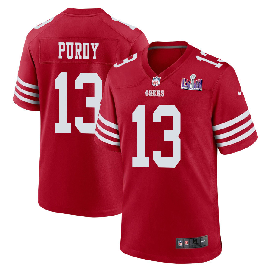 Brock Purdy 13 San Francisco 49ers Super Bowl LVIII Patch Game Men Jersey - Scarlet JS8218 Saliibo