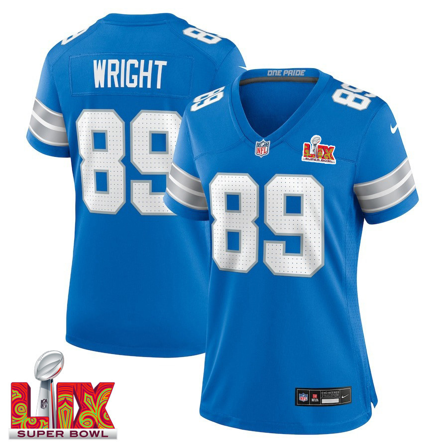 Brock Wright #89 Detroit Lions Super Bowl LIX Women's Jersey - Blue JS6067 Saliibo