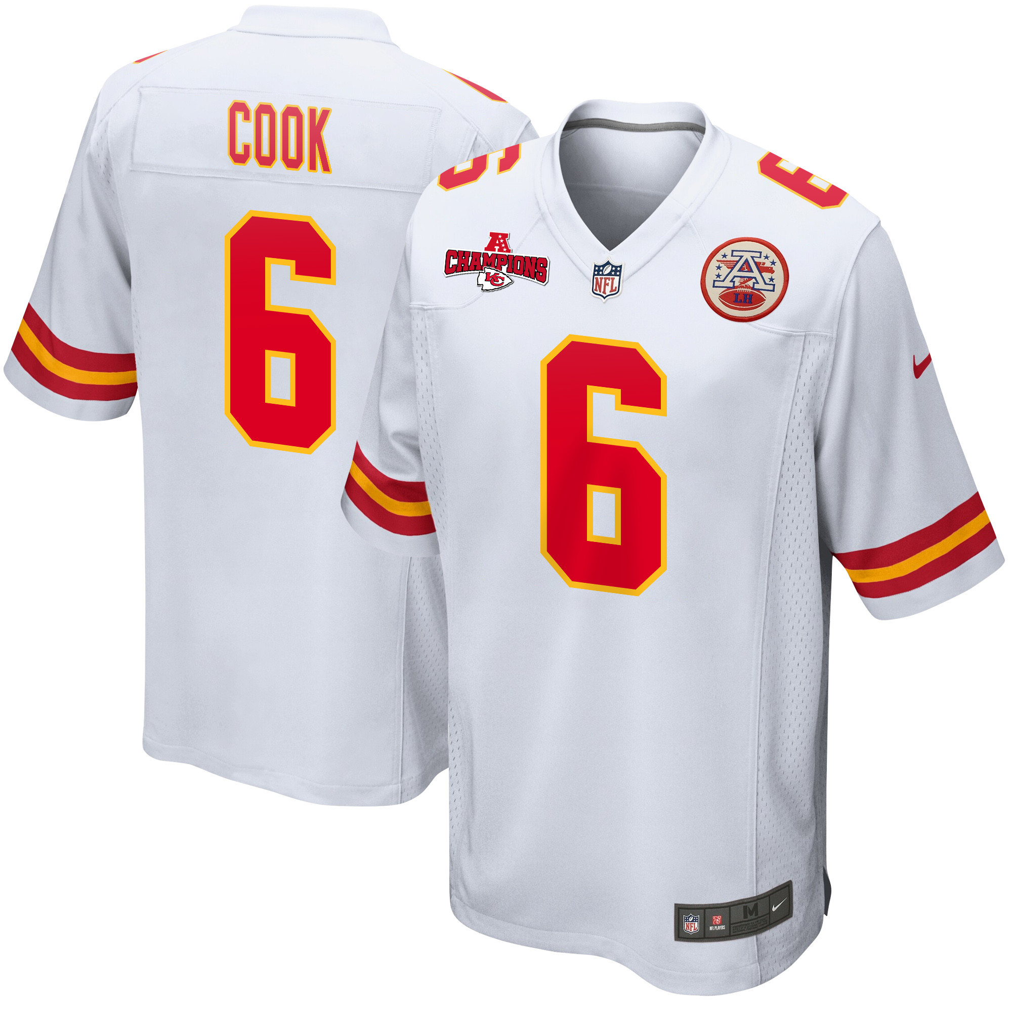 Bryan Cook 6 Kansas City Chiefs AFC Champions Patch Game Men Jersey - White JS5366 Saliibo