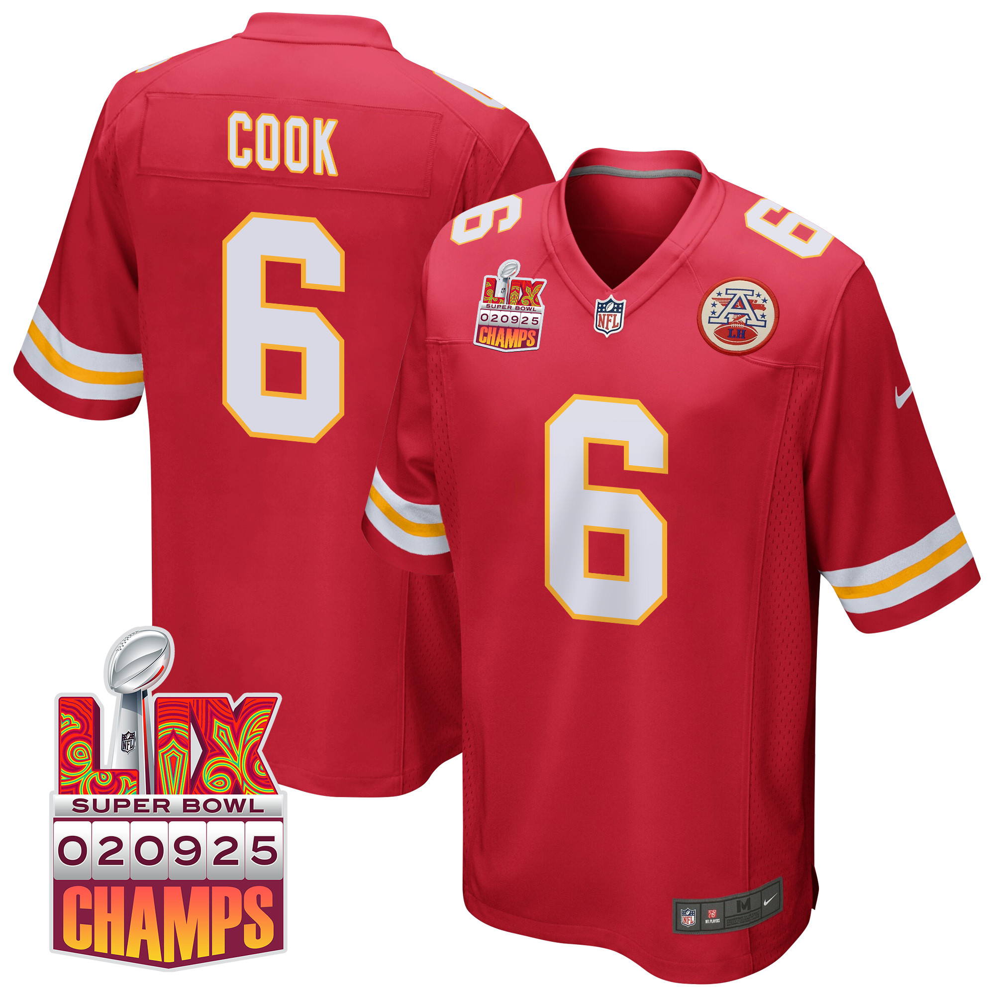 Bryan Cook 6 Kansas City Chiefs Super Bowl LIX Champions Patch Game Men Jersey - Red JS8992 Saliibo