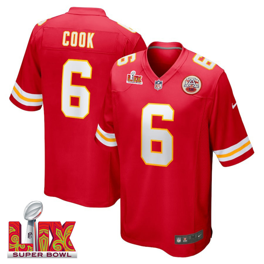 Bryan Cook #6 Kansas City Chiefs Super Bowl LIX Jersey - Men's - Red JS3356 Saliibo