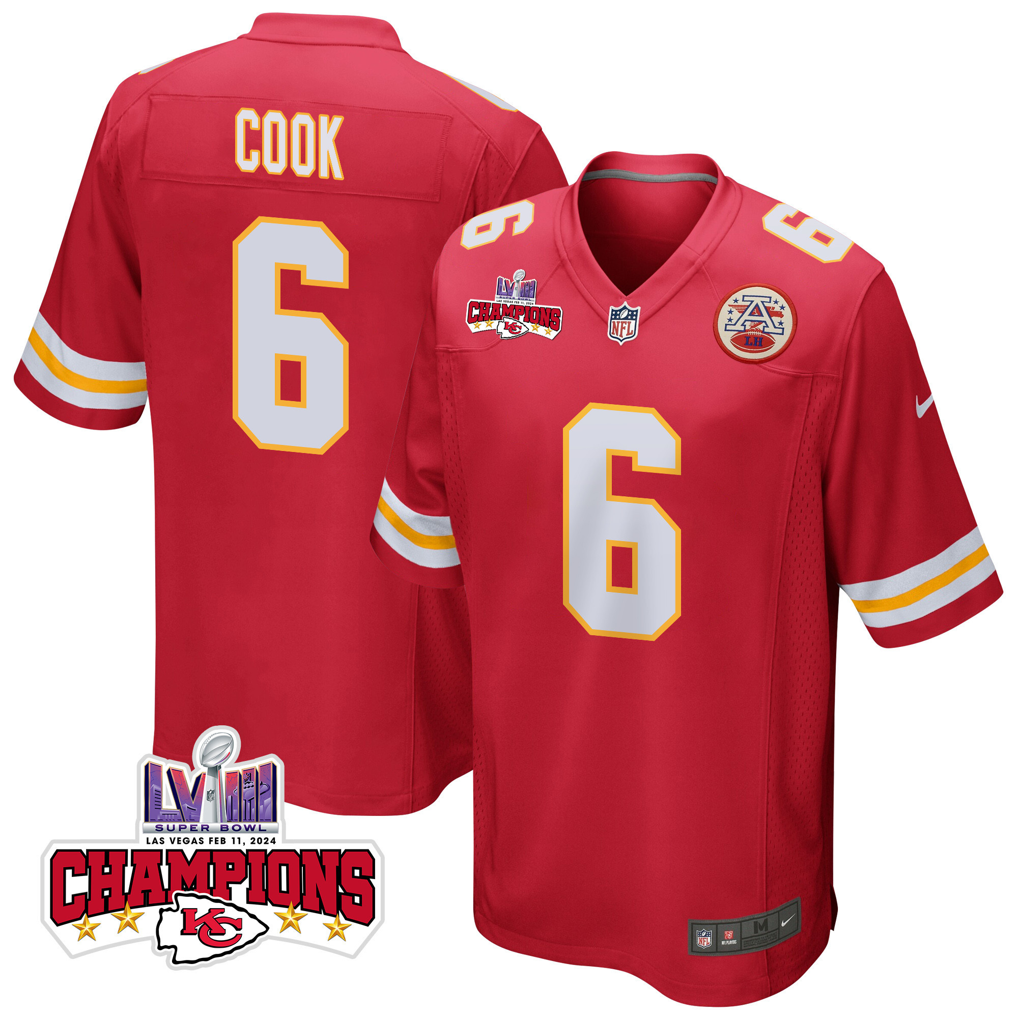Bryan Cook 6 Kansas City Chiefs Super Bowl LVIII Champions 4 Stars Patch Game Men Jersey - Red JS1826 Saliibo