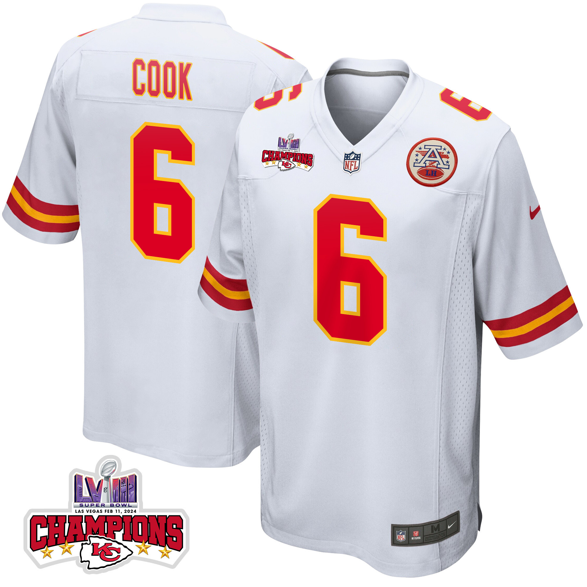 Bryan Cook 6 Kansas City Chiefs Super Bowl LVIII Champions 4 Stars Patch Game Men Jersey - White JS1254 Saliibo