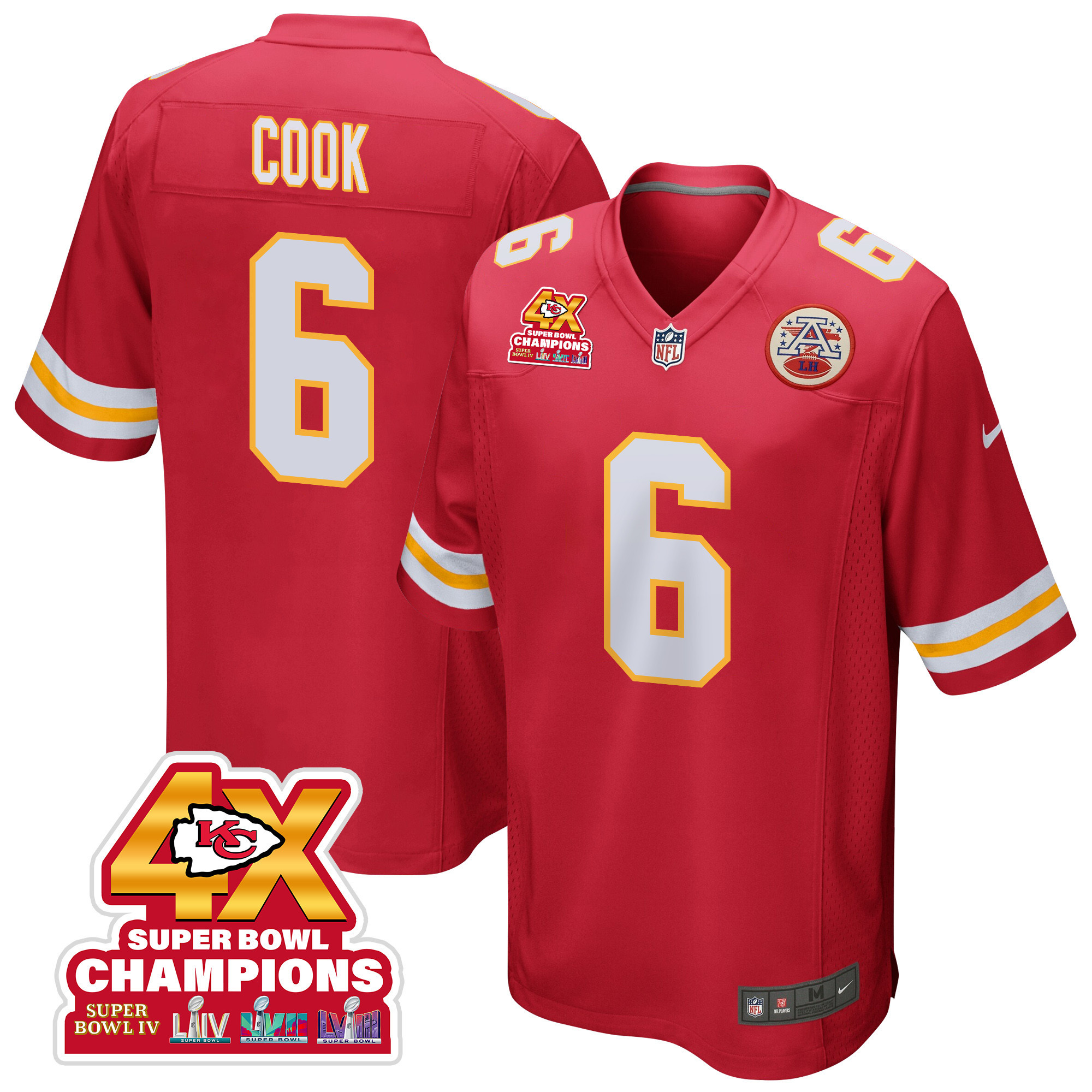 Bryan Cook 6 Kansas City Chiefs Super Bowl LVIII Champions 4X Game Men Jersey - Red JS5614 Saliibo