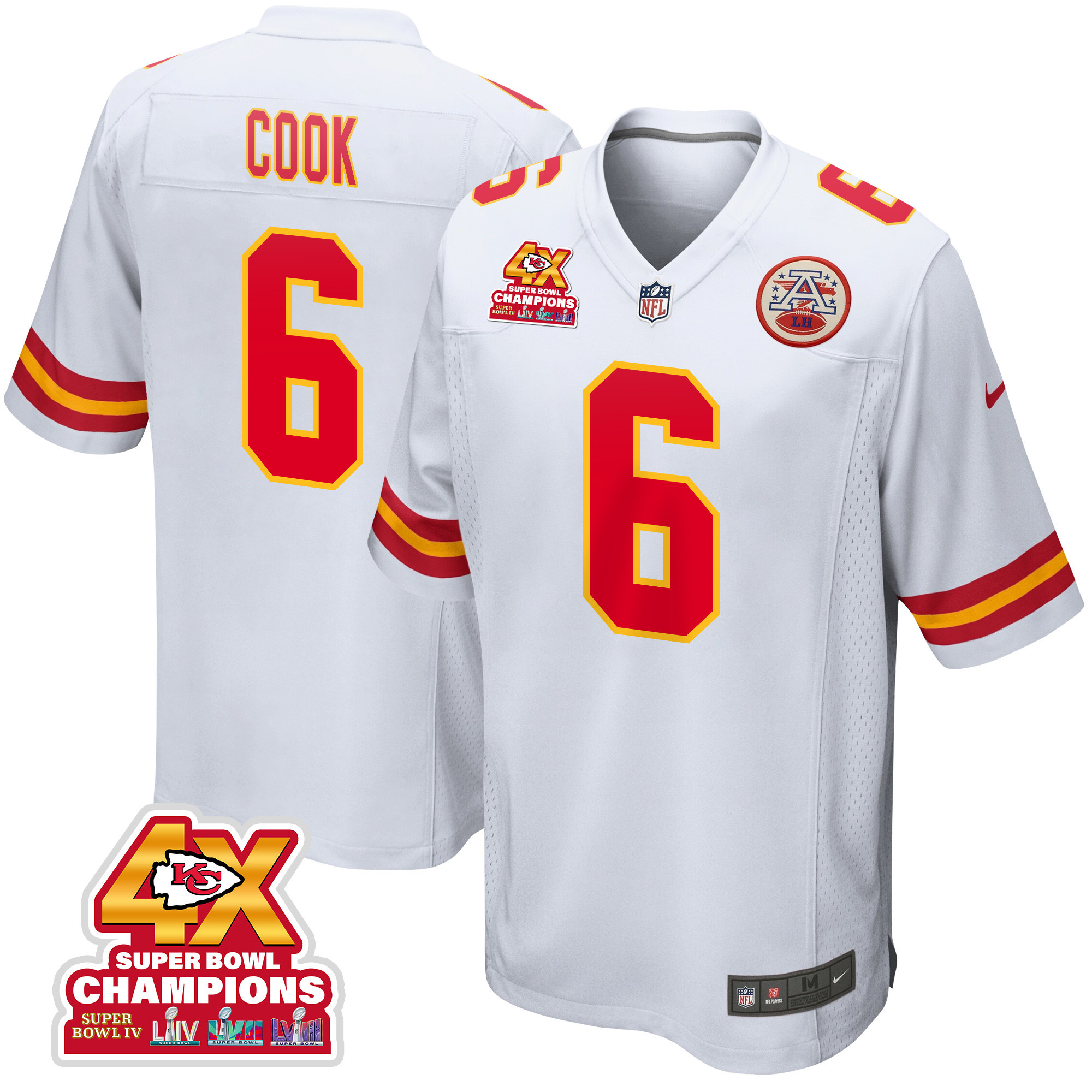 Bryan Cook 6 Kansas City Chiefs Super Bowl LVIII Champions 4X Game Men Jersey - White JS2172 Saliibo
