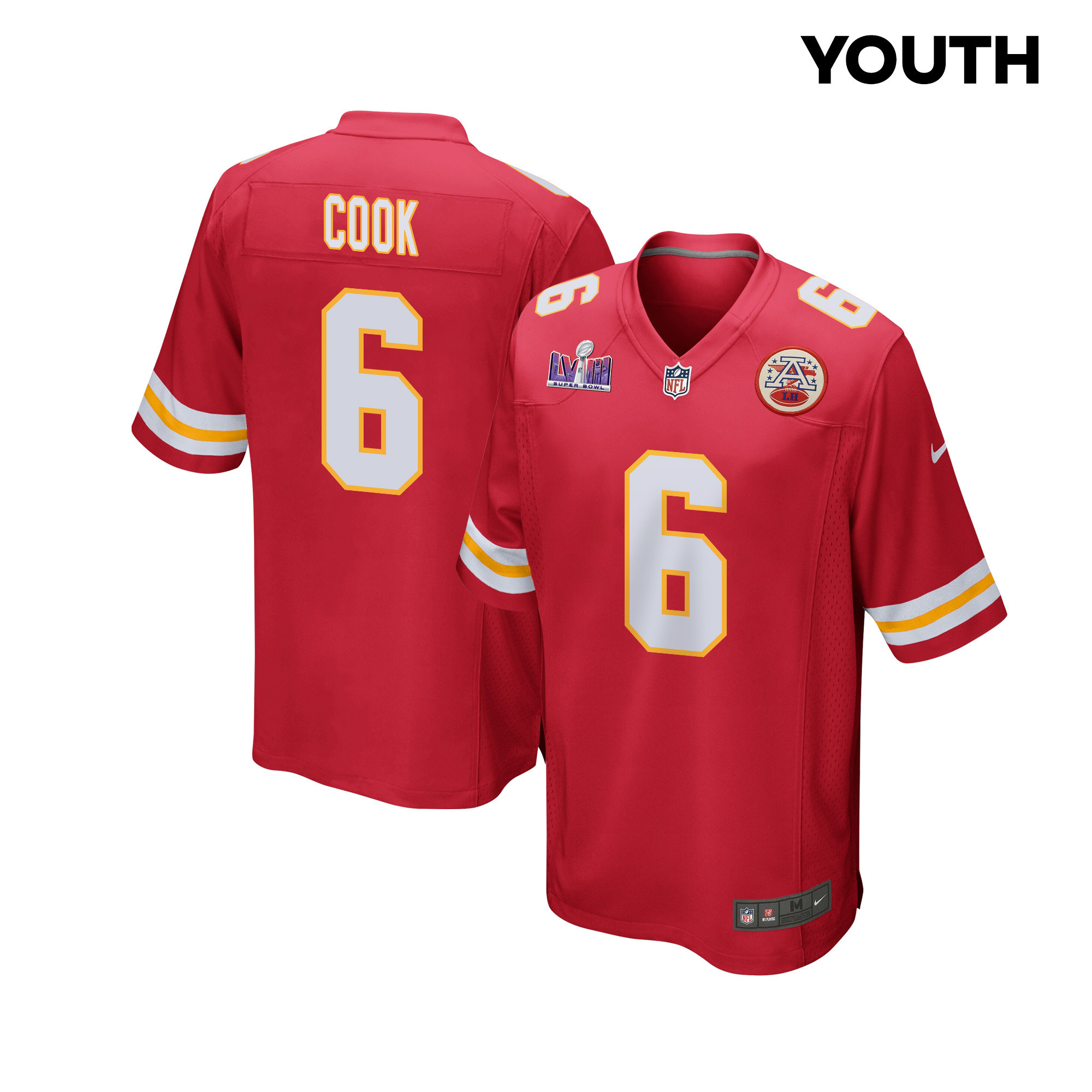 Bryan Cook 6 Kansas City Chiefs Super Bowl LVIII Patch Game YOUTH Jersey - Red JS2152 Saliibo