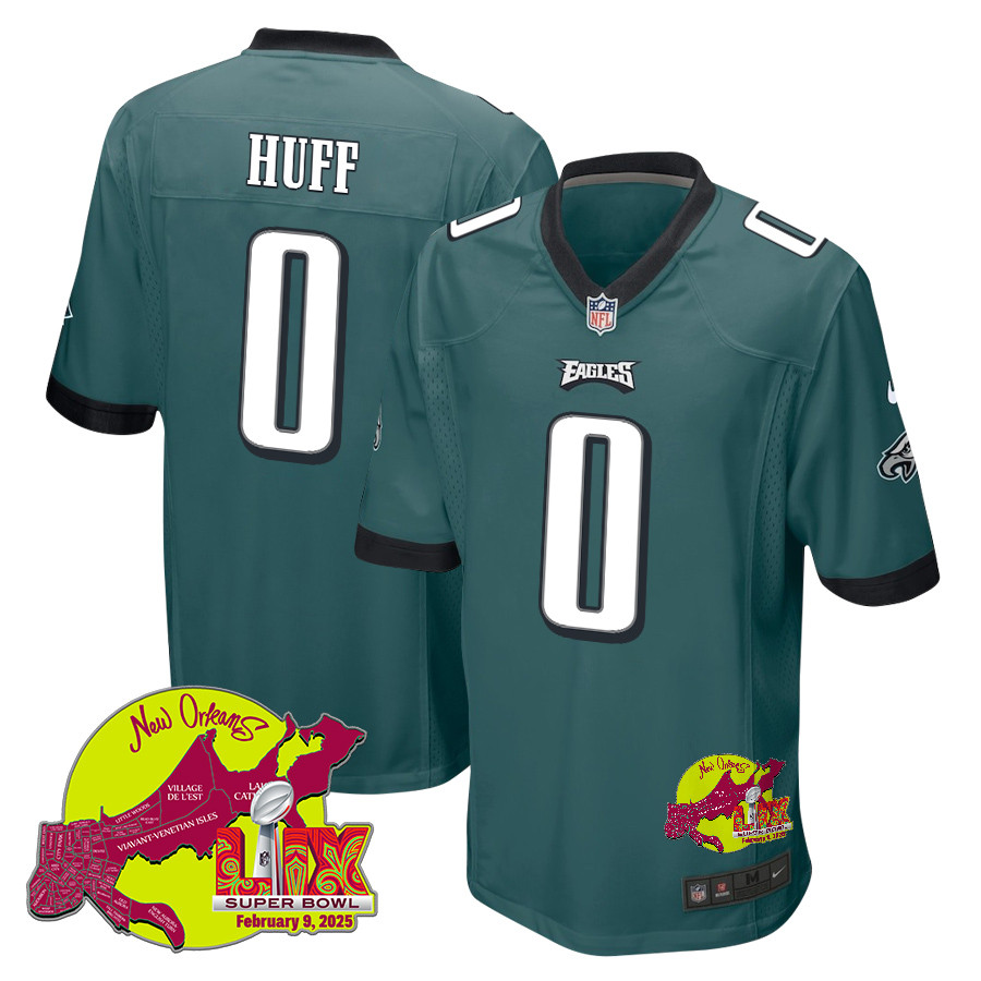 Bryce Huff 0 Philadelphia Eagles Super Bowl LIX New Orleans Patch Game Men Jersey - Midnight Green JS6102 Saliibo
