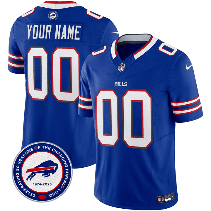 Buffalo Bills 50th Charging Logo Patch Game Custom Men Jersey - Royal JS7246 Saliibo