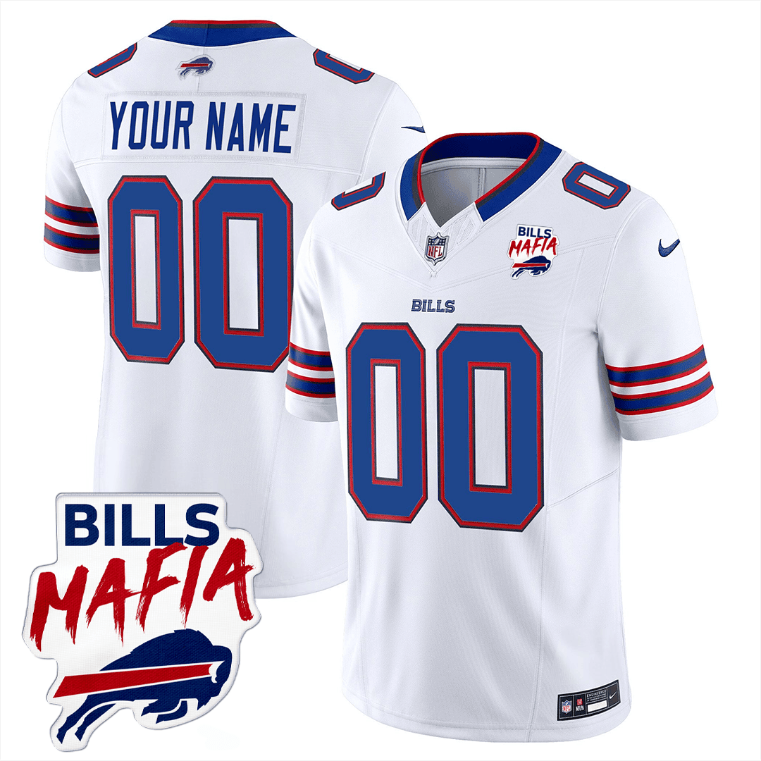 Buffalo Bills Bills Mafia Patch Game Men Custom Jersey - White JS2004 Saliibo