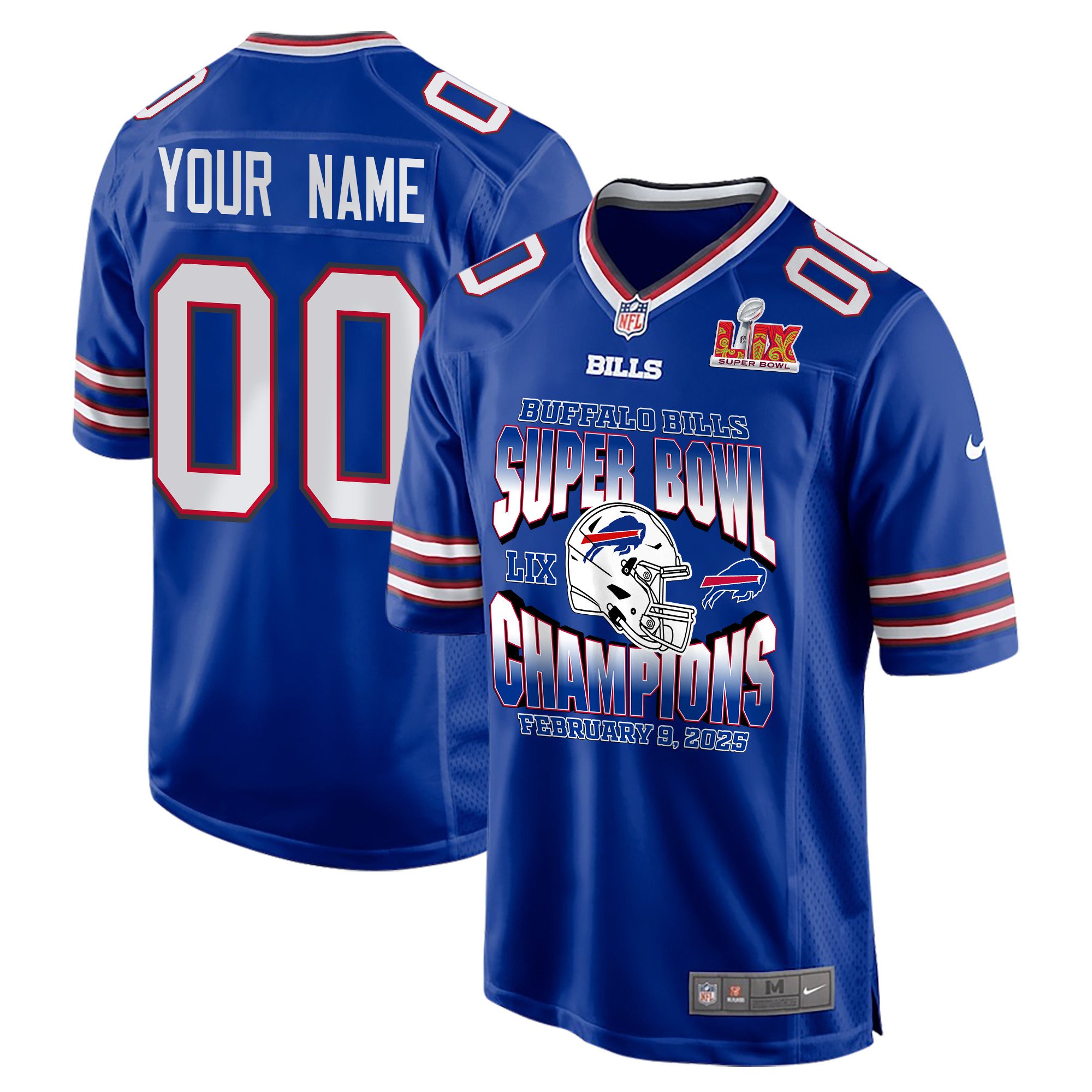 Buffalo Bills Super Bowl LIX Champions Helmet Game Men Custom Jersey - Royal JS7783 Saliibo