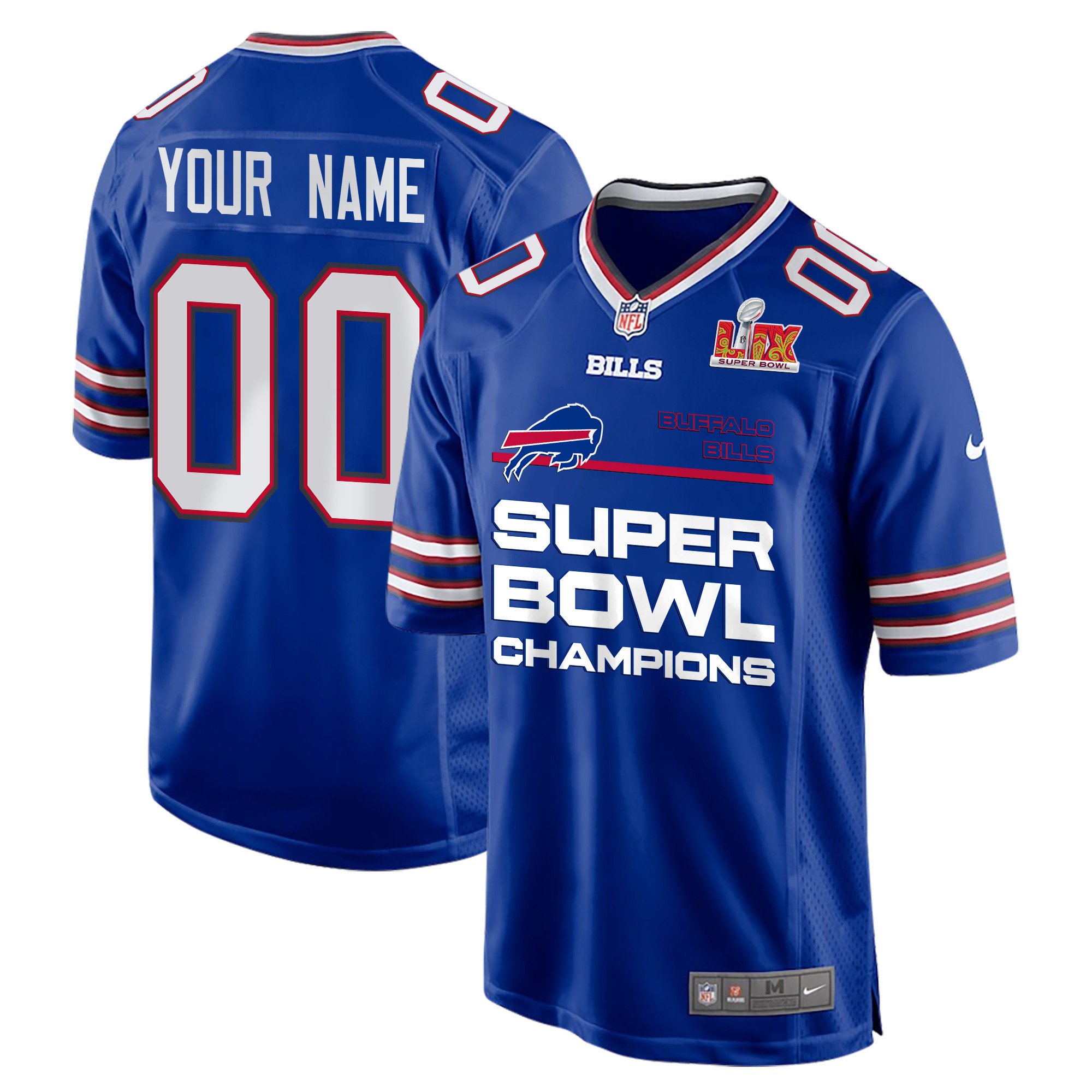 Buffalo Bills Super Bowl LIX Champions Straight Text Game Men Custom Jersey - Royal JS3374 Saliibo