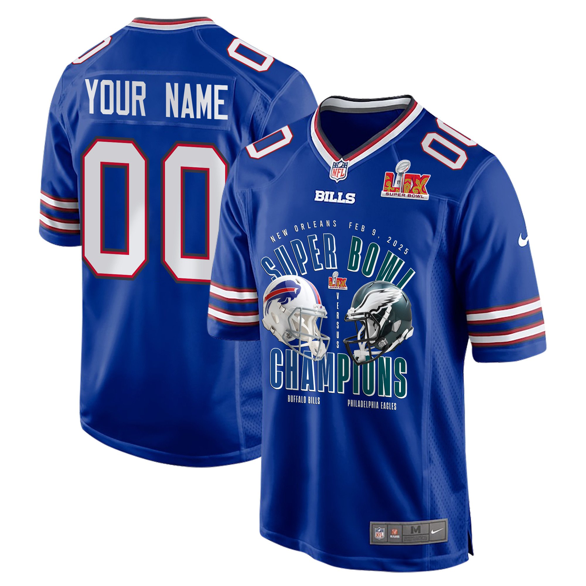 Buffalo Bills Vs. Philadelphia Eagles Super Bowl LIX Game Men Custom Jersey - Royal JS2793 Saliibo