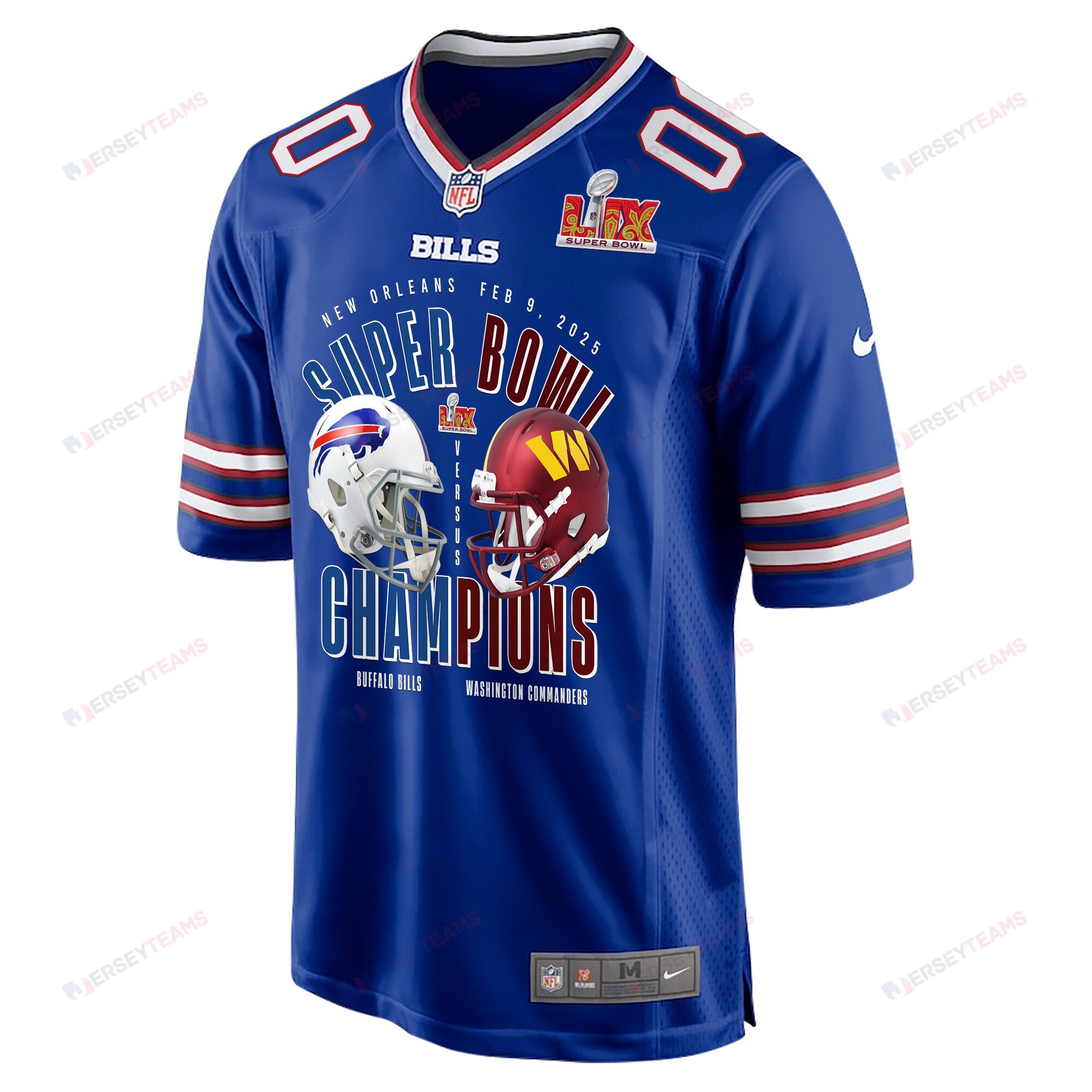 Buffalo Bills Vs. Washington Commanders Super Bowl LIX Game Men Custom Jersey - Royal JS5931 Saliibo