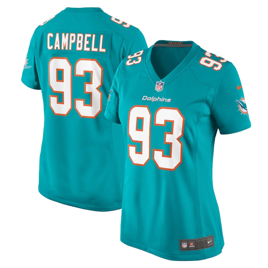 Calais Campbell 93 Miami Dolphins Women's Game Jersey - Aqua JS7828 Saliibo