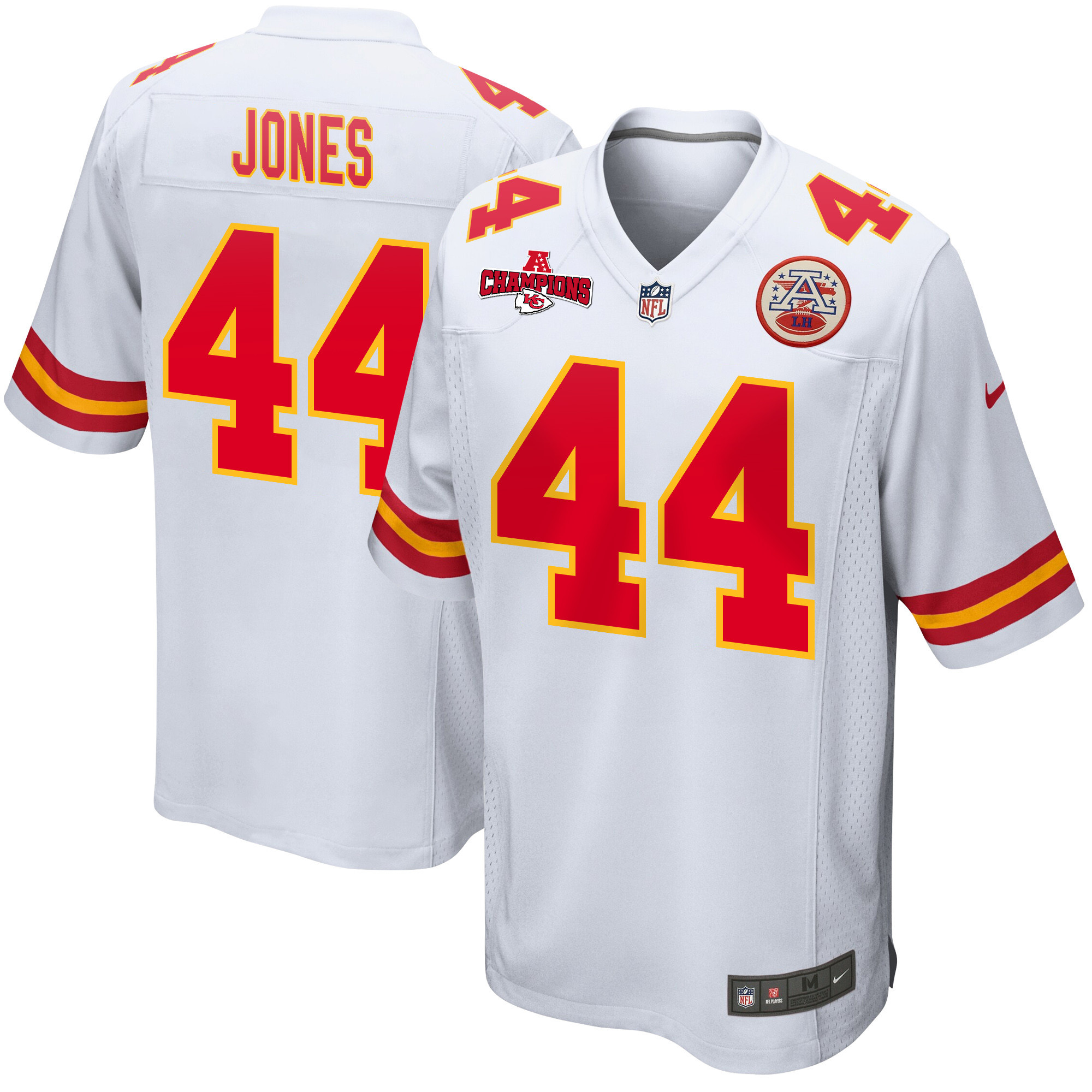 Cam Jones 44 Kansas City Chiefs AFC Champions Patch Game Men Jersey - White JS2992 Saliibo