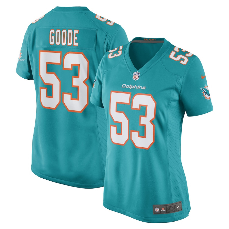 Cameron Goode 53 Miami Dolphins Women Game Jersey - Aqua JS7319 Saliibo