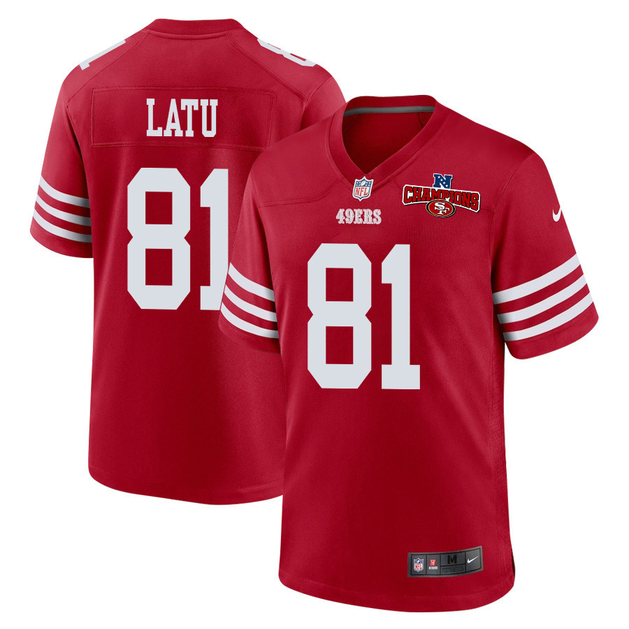 Cameron Latu 81 San Francisco 49ers NFC Champions Patch Game Men Jersey - Scarlet JS5746 Saliibo