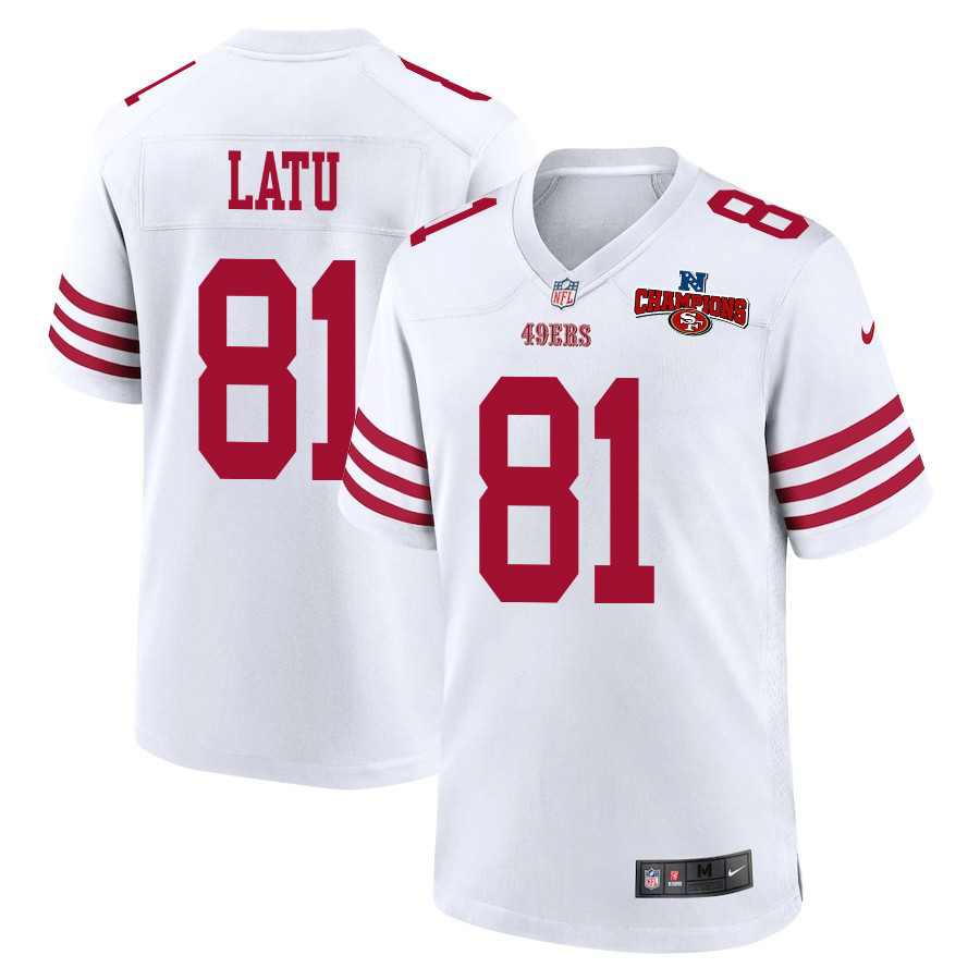 Cameron Latu 81 San Francisco 49ers NFC Champions Patch Game Men Jersey - White JS7542 Saliibo