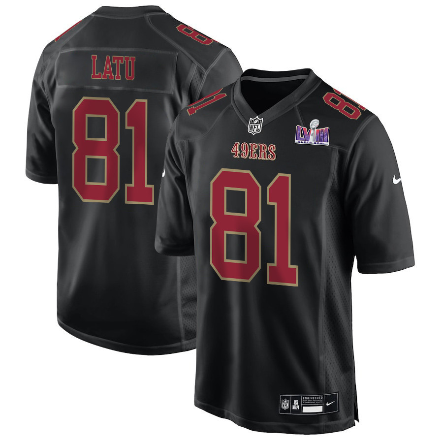 Cameron Latu 81 San Francisco 49ers Super Bowl LVIII Patch Fashion Game Men Jersey - Carbon Black JS6149 Saliibo