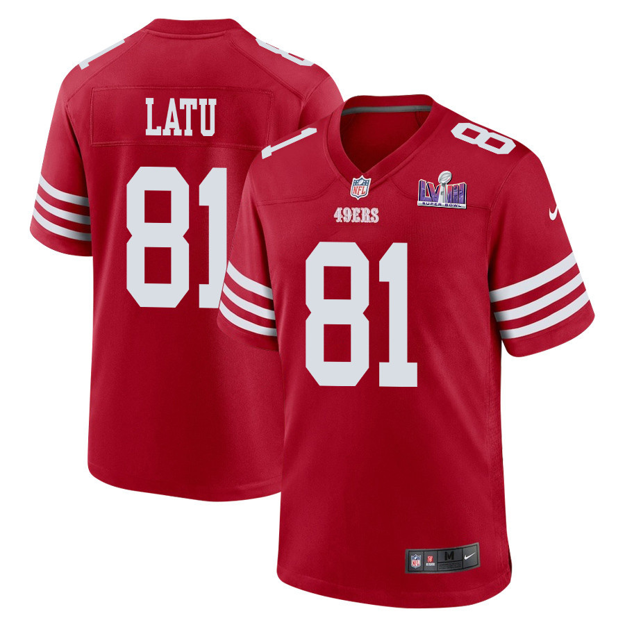 Cameron Latu 81 San Francisco 49ers Super Bowl LVIII Patch Game Men Jersey - Scarlet JS8503 Saliibo