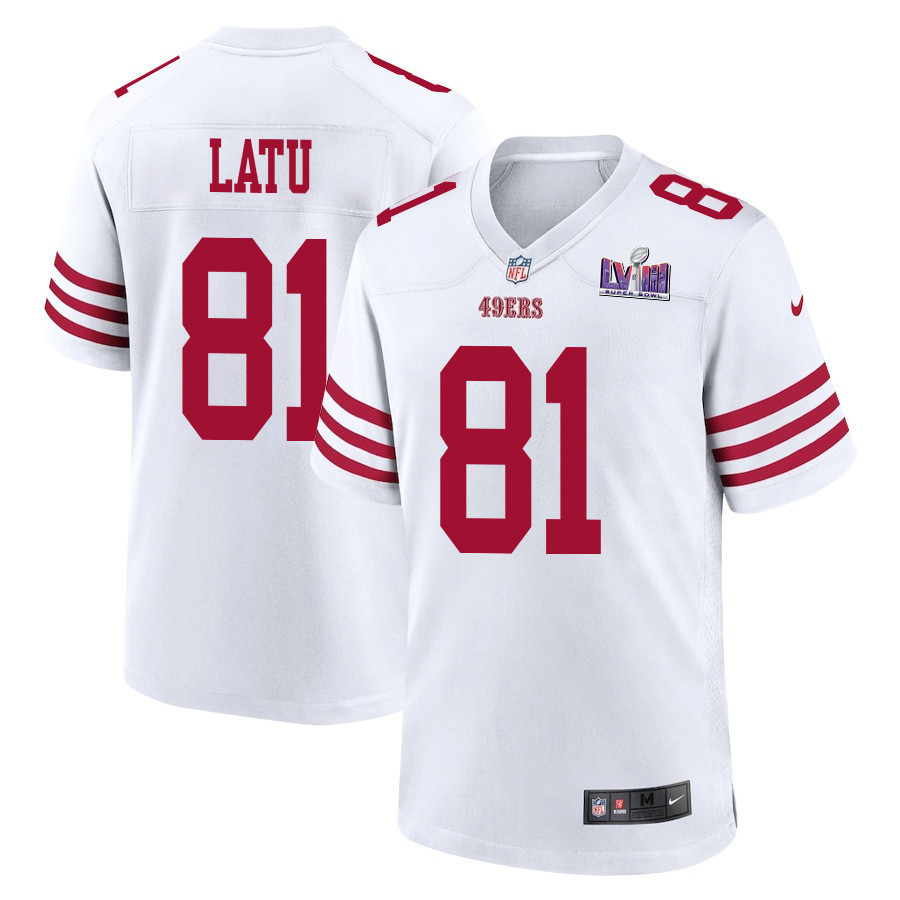 Cameron Latu 81 San Francisco 49ers Super Bowl LVIII Patch Game Men Jersey - White JS6044 Saliibo