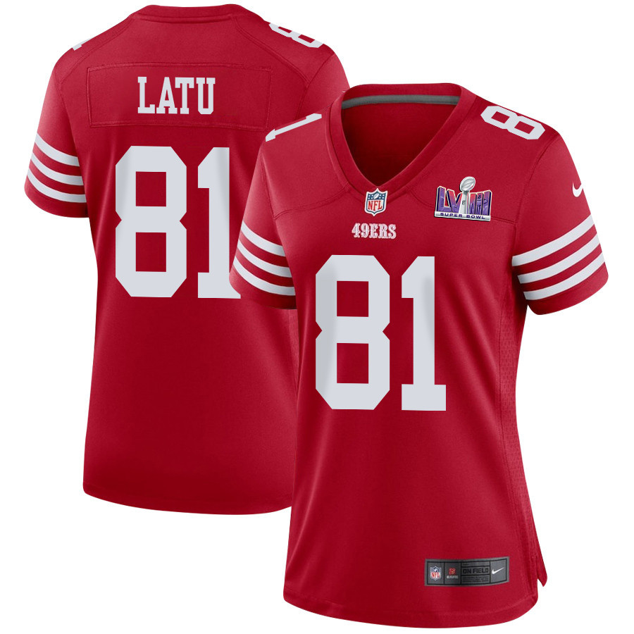 Cameron Latu 81 San Francisco 49ers Super Bowl LVIII Patch Game Women Jersey - Scarlet JS6915 Saliibo