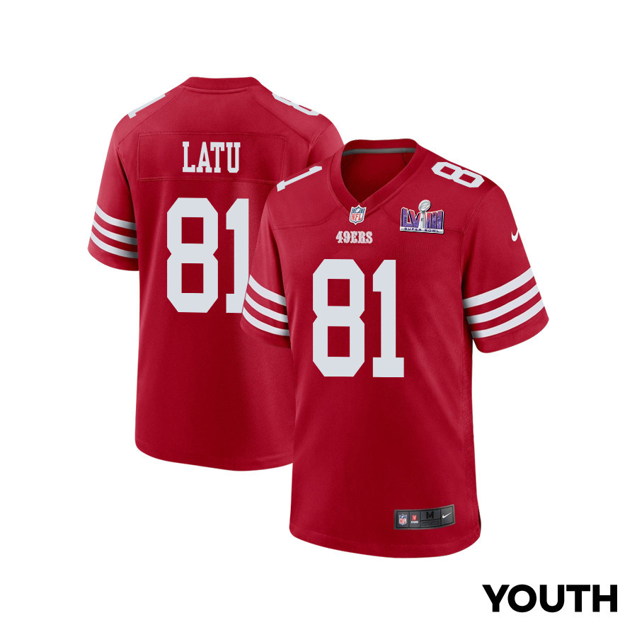 Cameron Latu 81 San Francisco 49ers Super Bowl LVIII Patch Game YOUTH Jersey - Scarlet JS6151 Saliibo