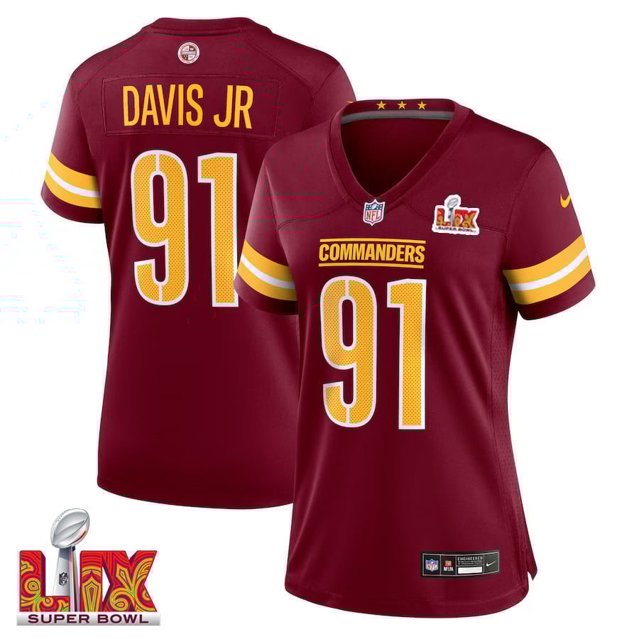 Carl Davis Jr. #91 Washington Commanders Super Bowl LIX Women's Jersey - Burgundy JS9431 Saliibo