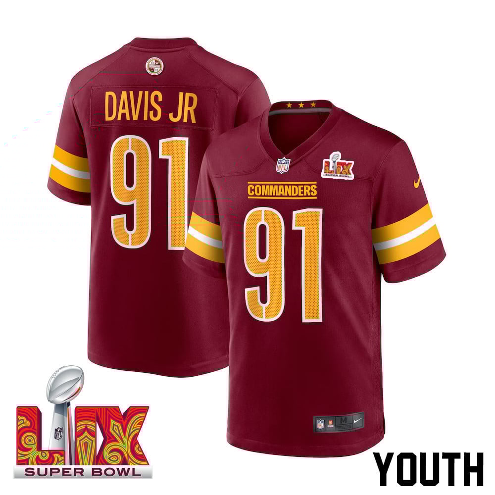 Carl Davis Jr. #91 Washington Commanders Super Bowl LIX Youth Jersey - Burgundy JS3870 Saliibo