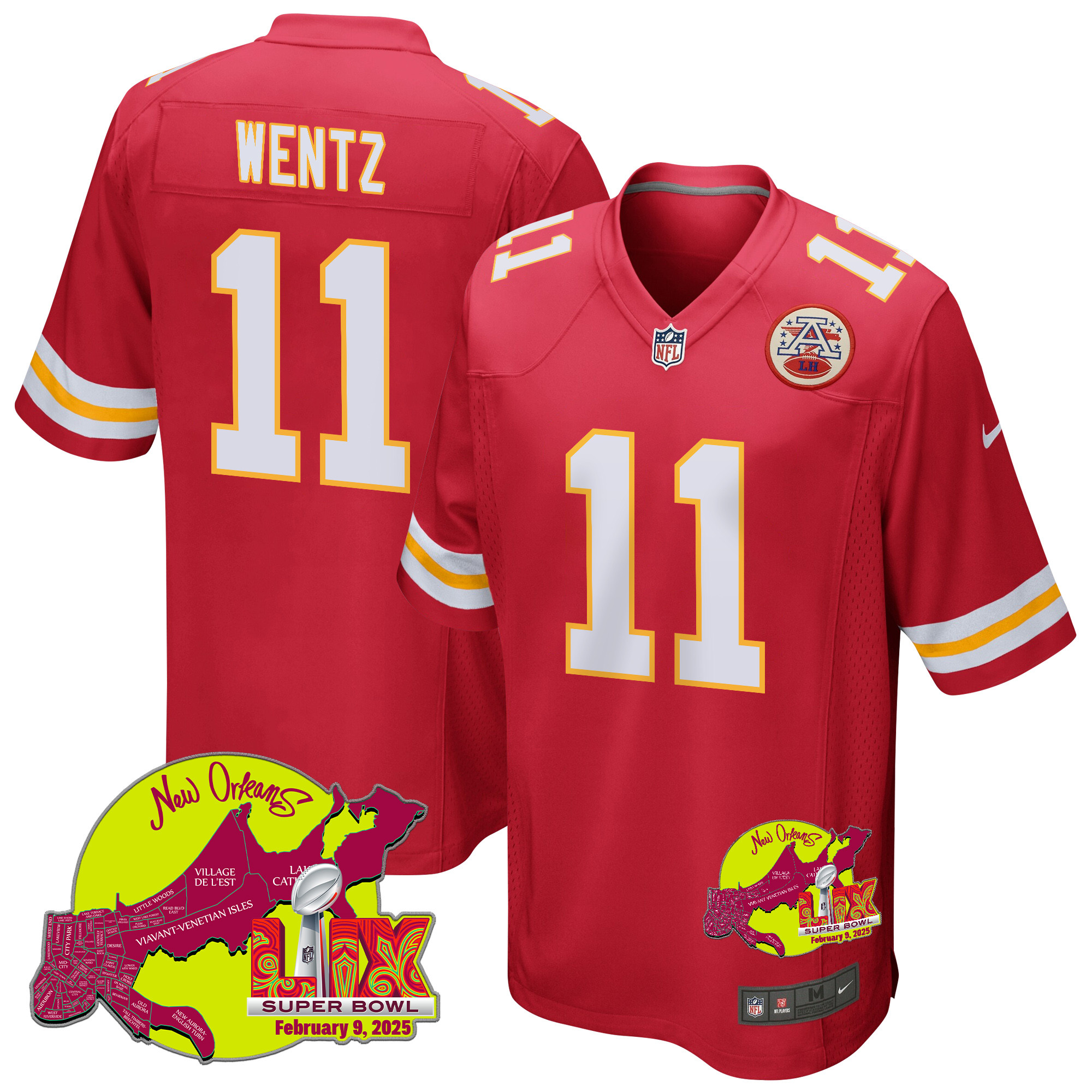 Carson Wentz 11 Kansas City Chiefs Super Bowl LIX New Orleans Patch Game Men Jersey - Red JS6178 Saliibo