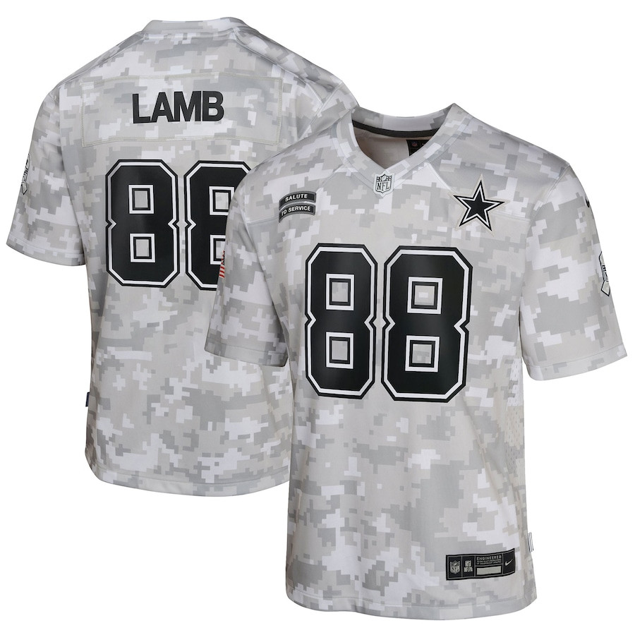 CeeDee Lamb 88 Dallas Cowboys 2024 Salute to Service Game YOUTH Jersey - Arctic Camo JS1140 Saliibo