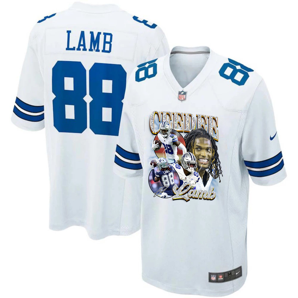 CeeDee Lamb 88 Dallas Cowboys Cee Works Hard Home Game Men Jersey - White JS2514 Saliibo
