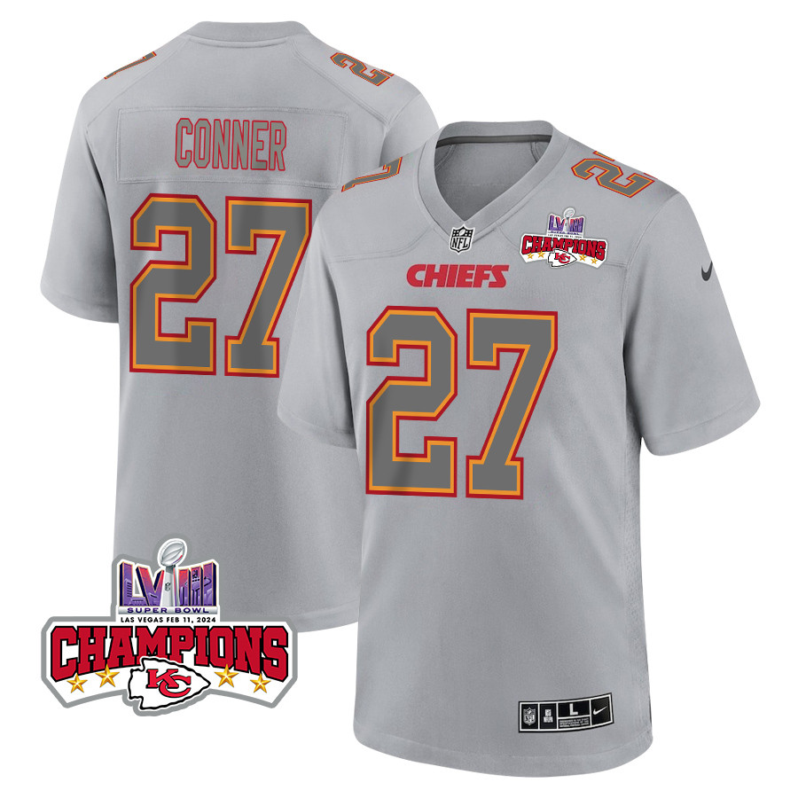 Chamarri Conner 27 Kansas City Chiefs Super Bowl LVIII Champions 4 Stars Patch Atmosphere Fashion Game Men Jersey - Gray JS3138 Saliibo