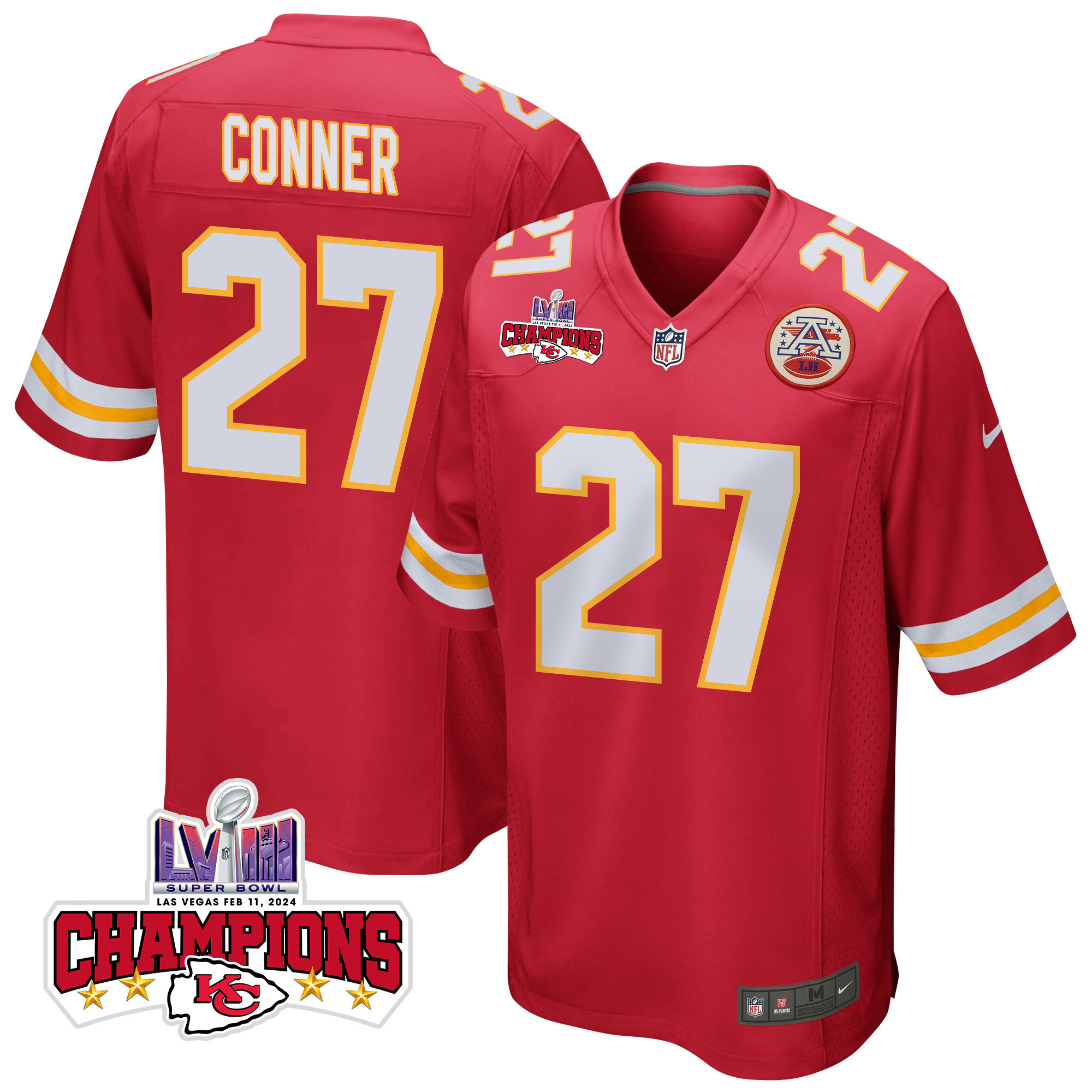 Chamarri Conner 27 Kansas City Chiefs Super Bowl LVIII Champions 4 Stars Patch Game Men Jersey - Red JS1773 Saliibo