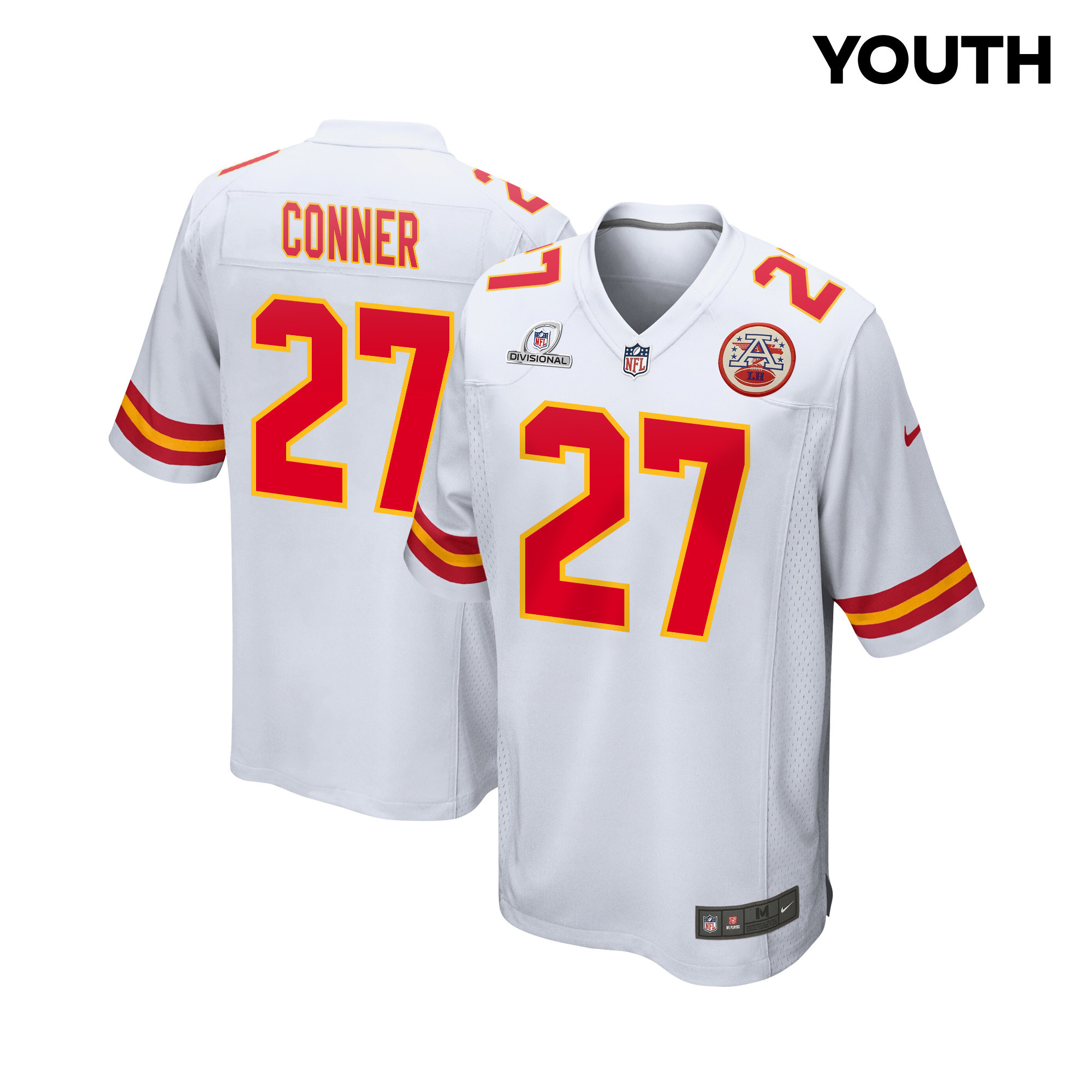 Chamarri Conner 27 Kansas City Chiefs Super Bowl LVIII Patch Game YOUTH Jersey - White JS2366 Saliibo