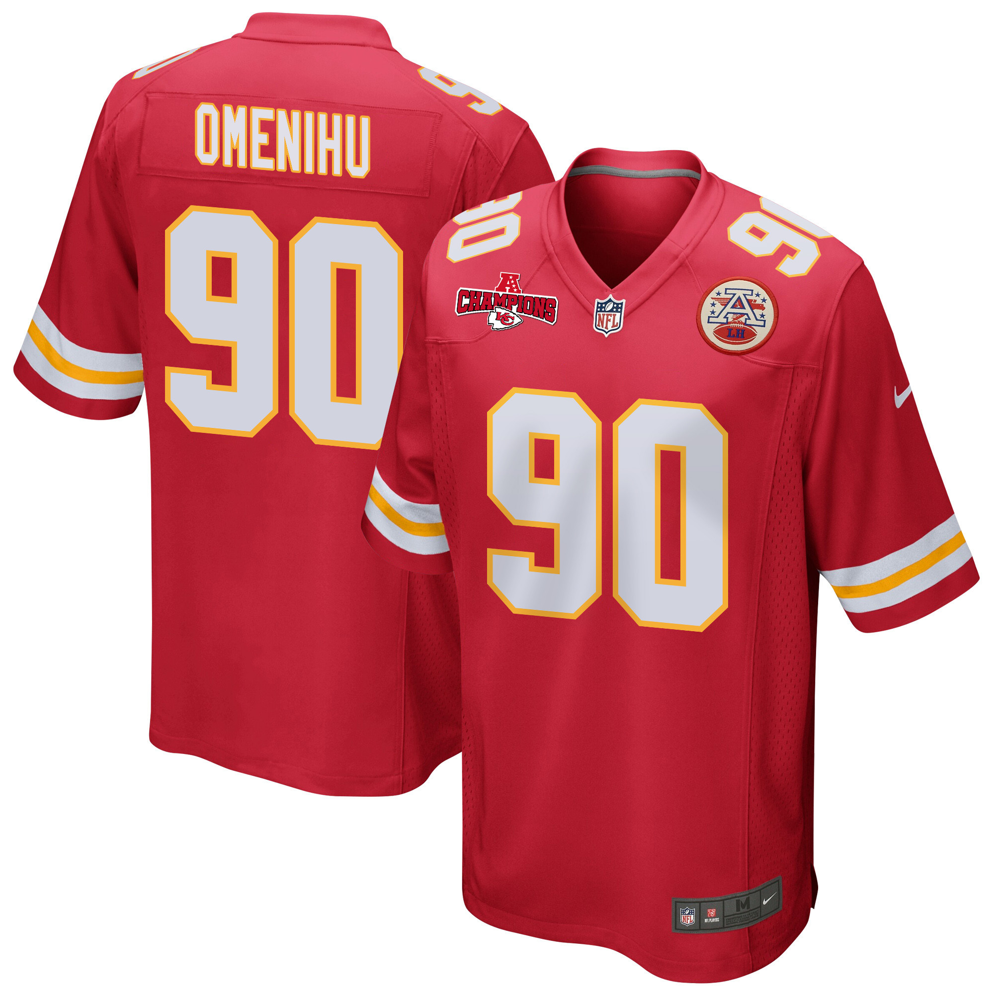 Charles Omenihu 90 Kansas City Chiefs AFC Champions Patch Game Men Jersey - Red JS1234 Saliibo