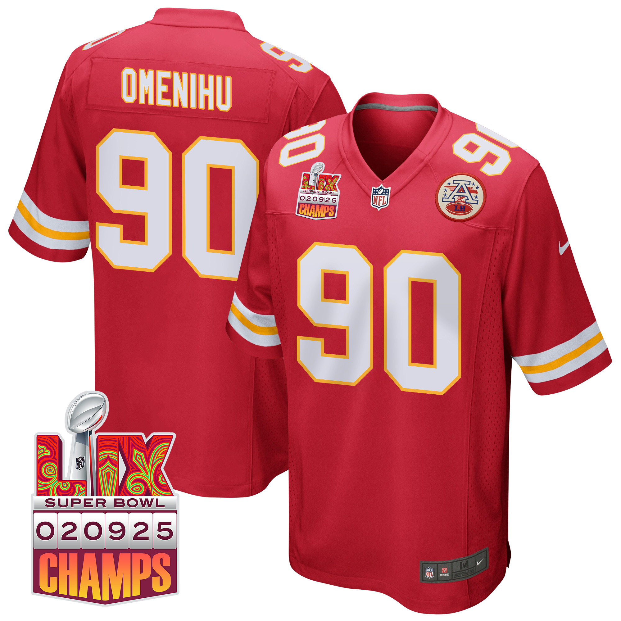 Charles Omenihu 90 Kansas City Chiefs Super Bowl LIX Champions Patch Game Men Jersey - Red JS7596 Saliibo