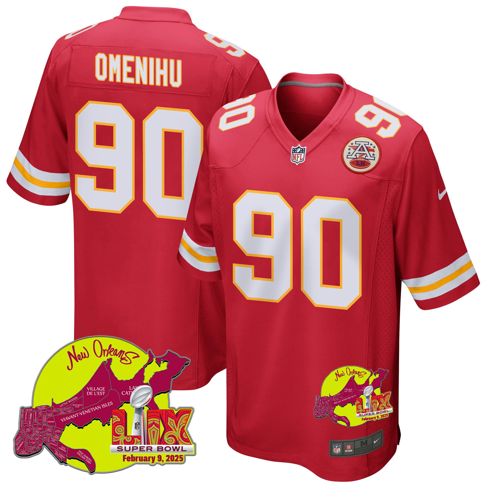 Charles Omenihu 90 Kansas City Chiefs Super Bowl LIX New Orleans Patch Game Men Jersey - Red JS5300 Saliibo