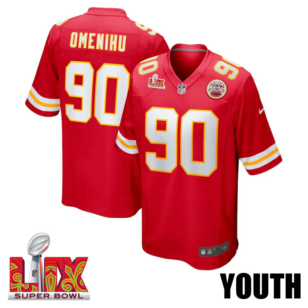Charles Omenihu #90 Kansas City Chiefs Super Bowl LIX YOUTH Jersey - Red JS4047 Saliibo